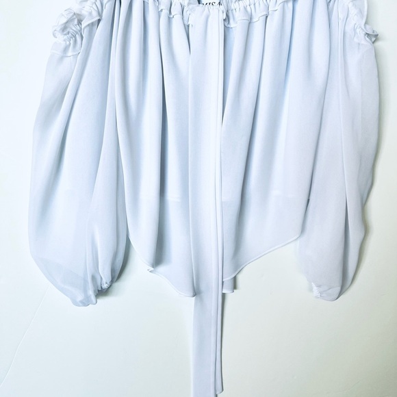 NEW! MISA Los Angeles White "Livey" chiffon top with ruffled trim - Picture 3 of 9